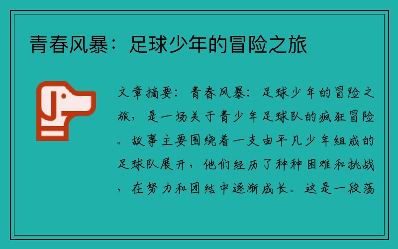 青春风暴：足球少年的冒险之旅